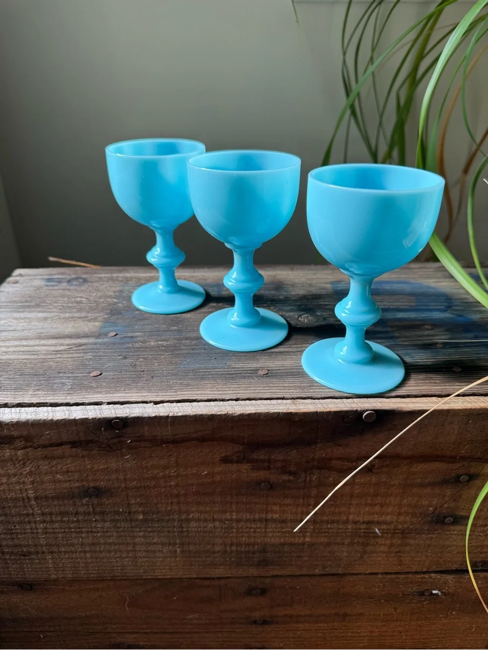 VINTAGE PORTIEUX VALLERYSTHAL BLUE OPALINE WINE GLASSES